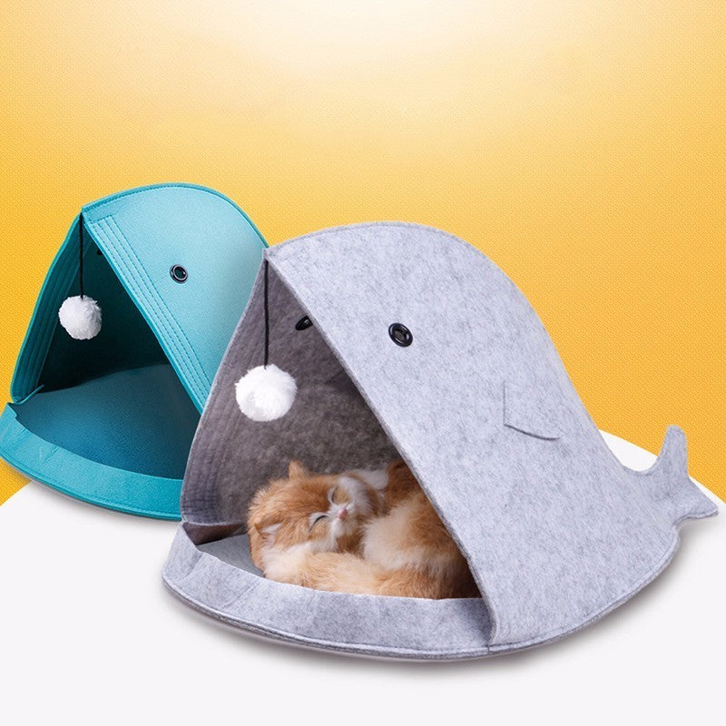 Washable Non-Woven Cat Bed, Shark Dog Bed, Foldable Pet Cave