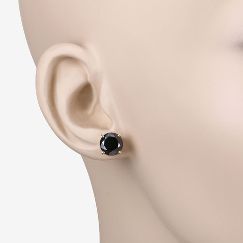 3.48 Carat Genuine Black Diamond 14K Yellow Gold Earrings