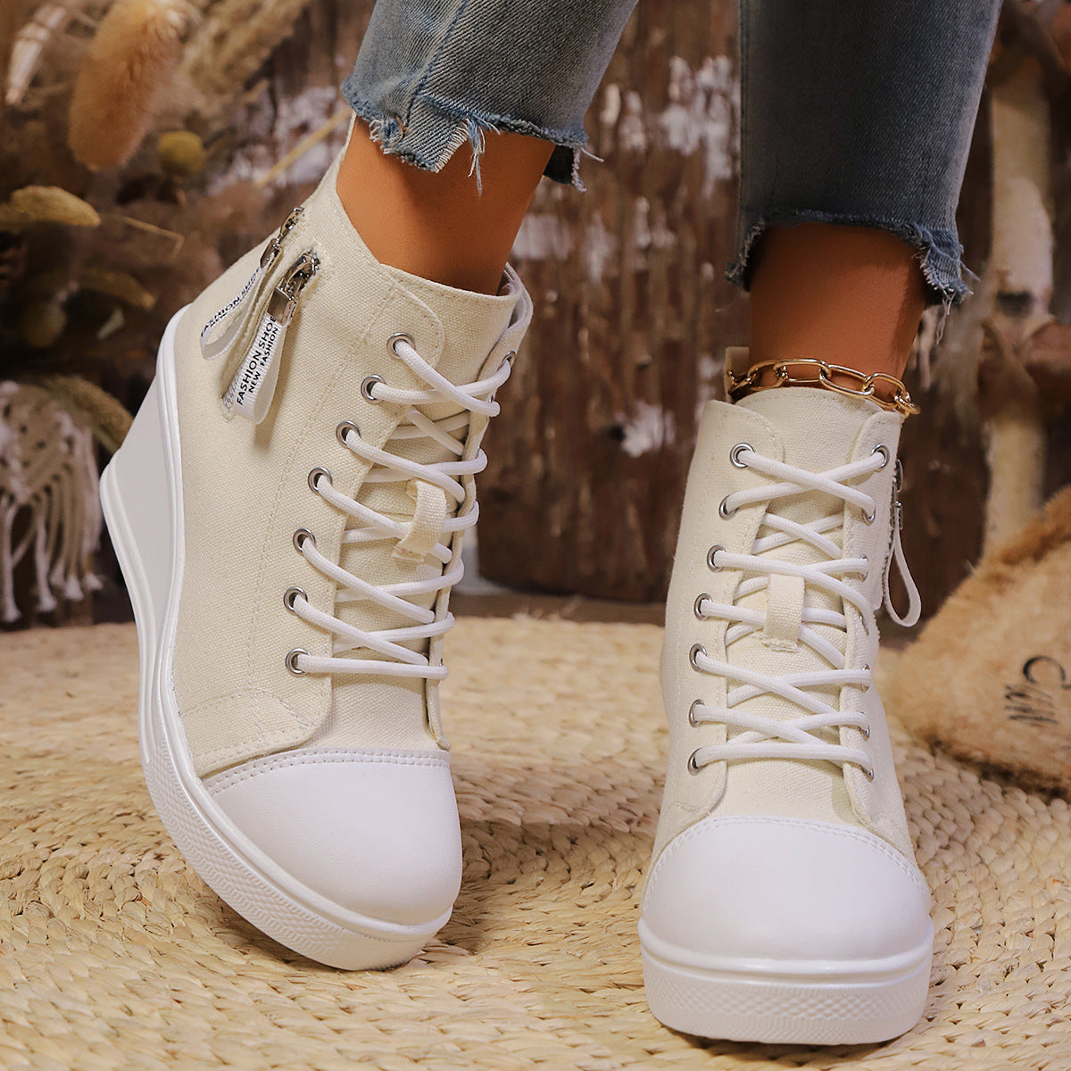 Women's Canvas Wedge Platform Lace-Up Sneakers Urban Style