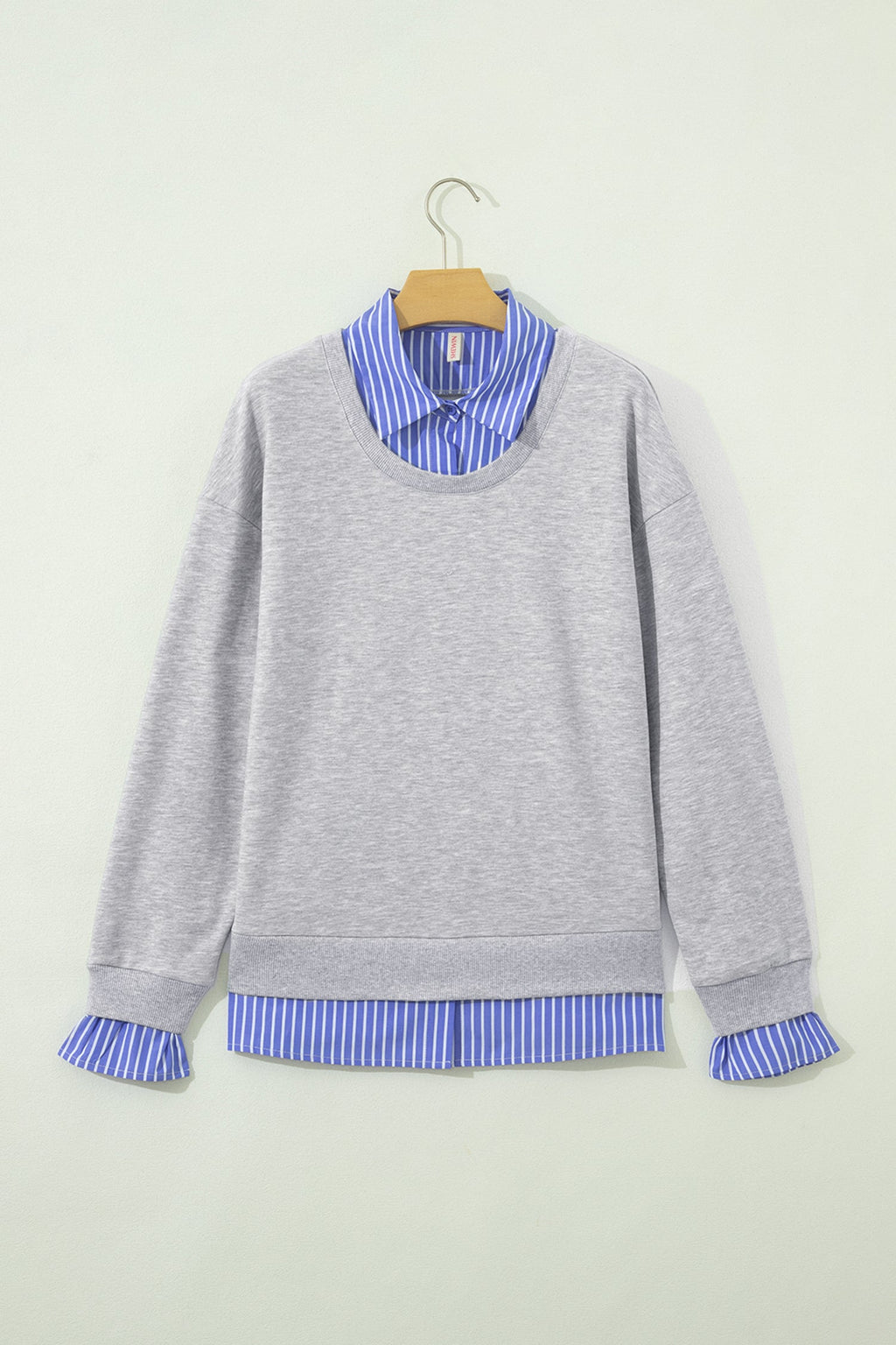 Stripe Patchwork Collared Long Sleeve Sweatshirt