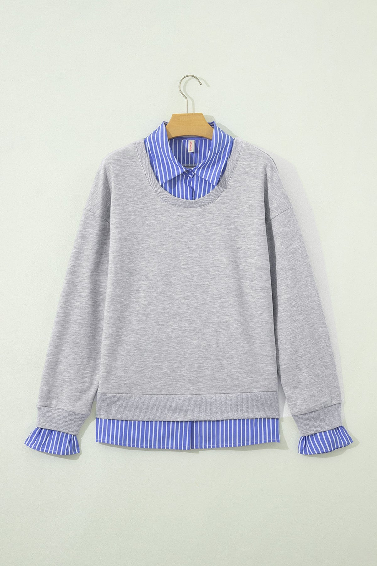 Stripe Patchwork Collared Long Sleeve Sweatshirt
