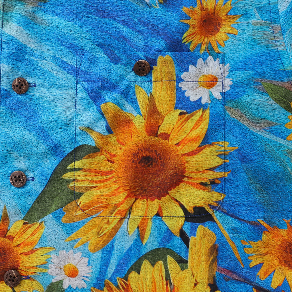 Floral Sunflower Print Hawaiian Camp Collar Shirt in Yellow