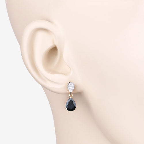 2.76 Carat Genuine Blue Sapphire and White Diamond 10K Yellow Gold Earrings