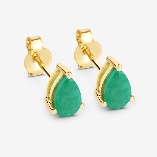 0.70 Carat Genuine Zambian Emerald 10K Yellow Gold Earrings
