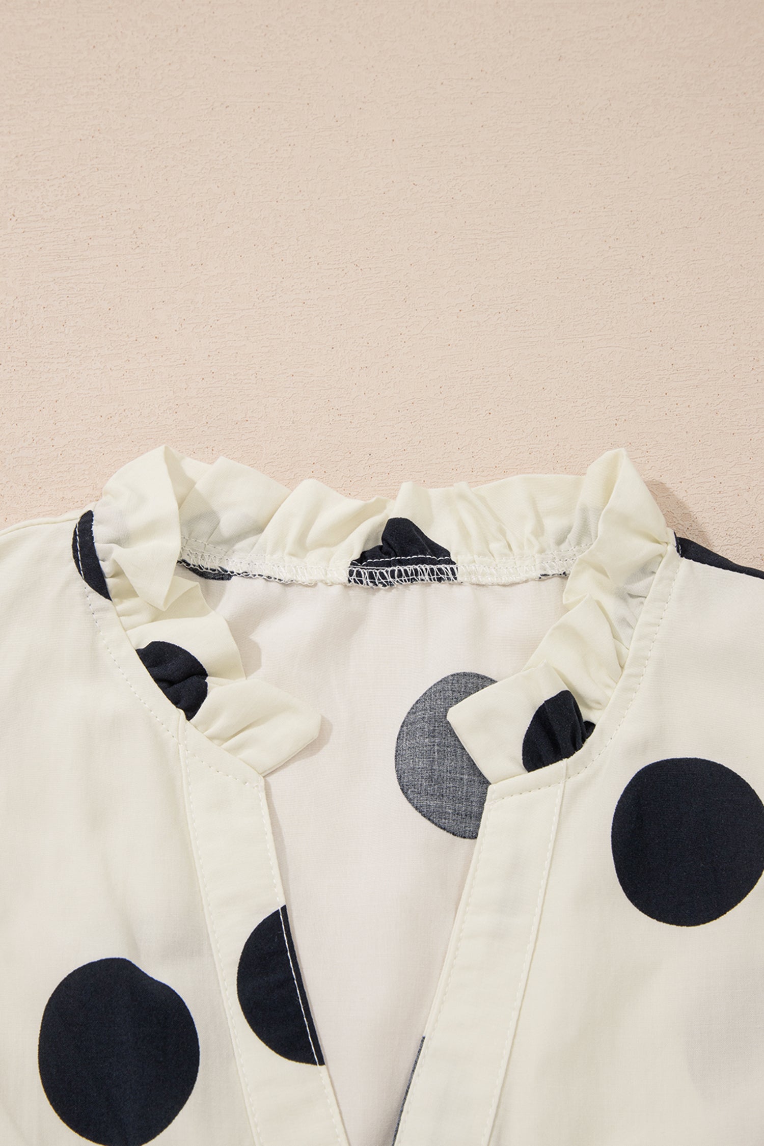 Jane Polka Dot V-Neck Shift Blouse with Ruffle Sleeves