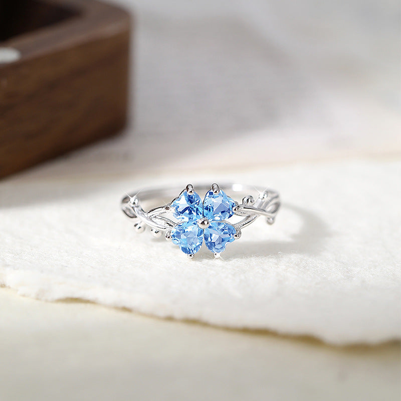 Sterling Silver Thorns Four-Leaf Clover Ring For Women