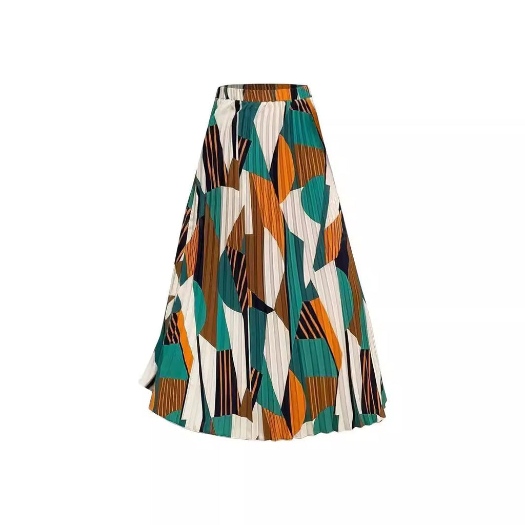 Geometric Print A-Line Midi Skirt for Women - Modern Artistic Style