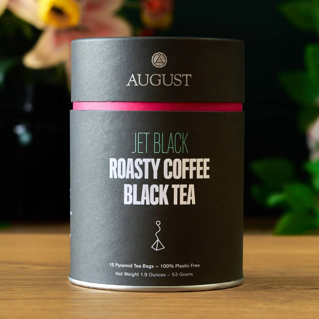 Jet Black coffee and black tea blend packaging showing 15 tea bags