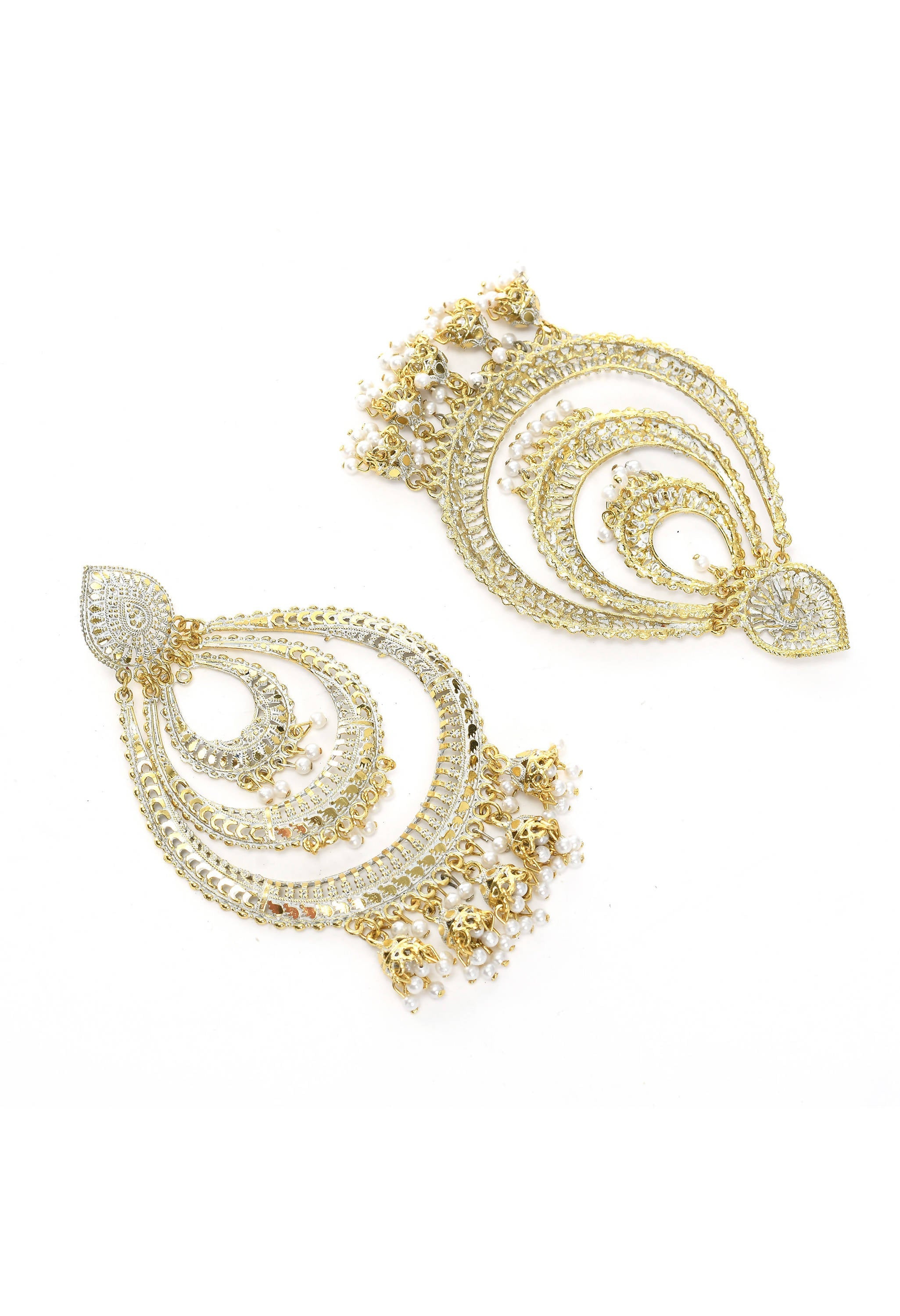 Triple Circle White and Red Golden Oversized Earrings