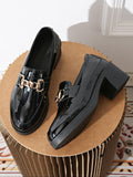 Women's Patent Bowtie Block Heel Pumps Casual Round Toe Shoes - Image 6