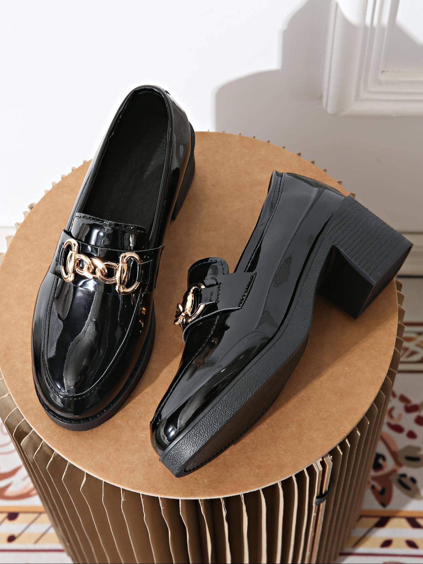 Women's Patent Bowtie Block Heel Pumps Casual Round Toe Shoes - Image 6