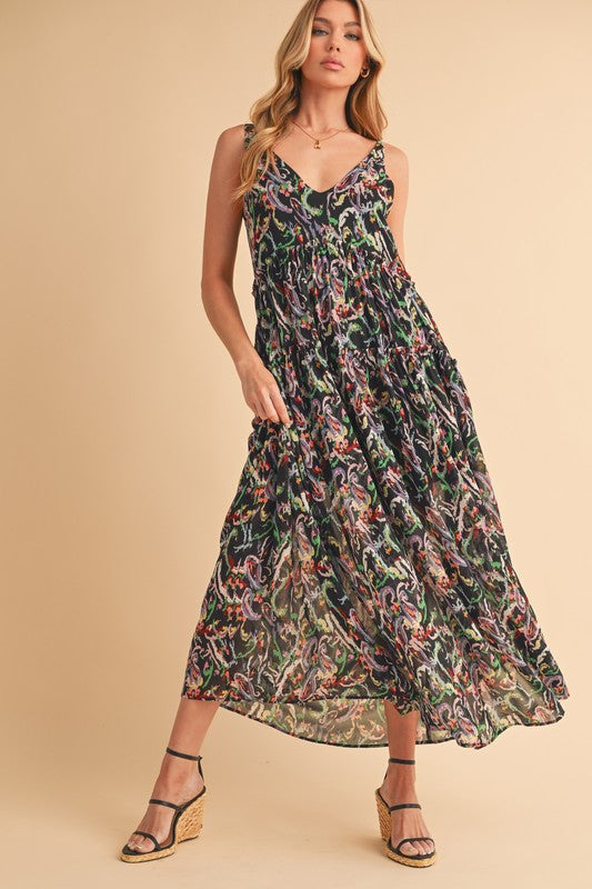 Printed V-Neck Frill Tiered Cami Dress – Playful Summer Fashion