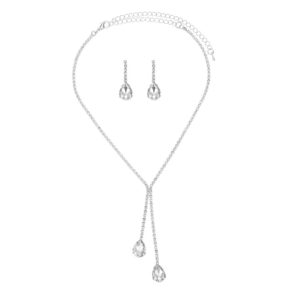 Cross-Border E-Commerce Hot-Selling European And American Fashionable And Elegant Water Drop Necklace And Earrings Two-Piece Set Rhinestone Jewelry Set