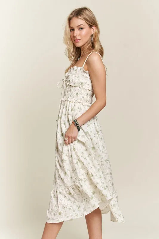 Smocked Floral Sweetheart Neck Cami Summer Dress