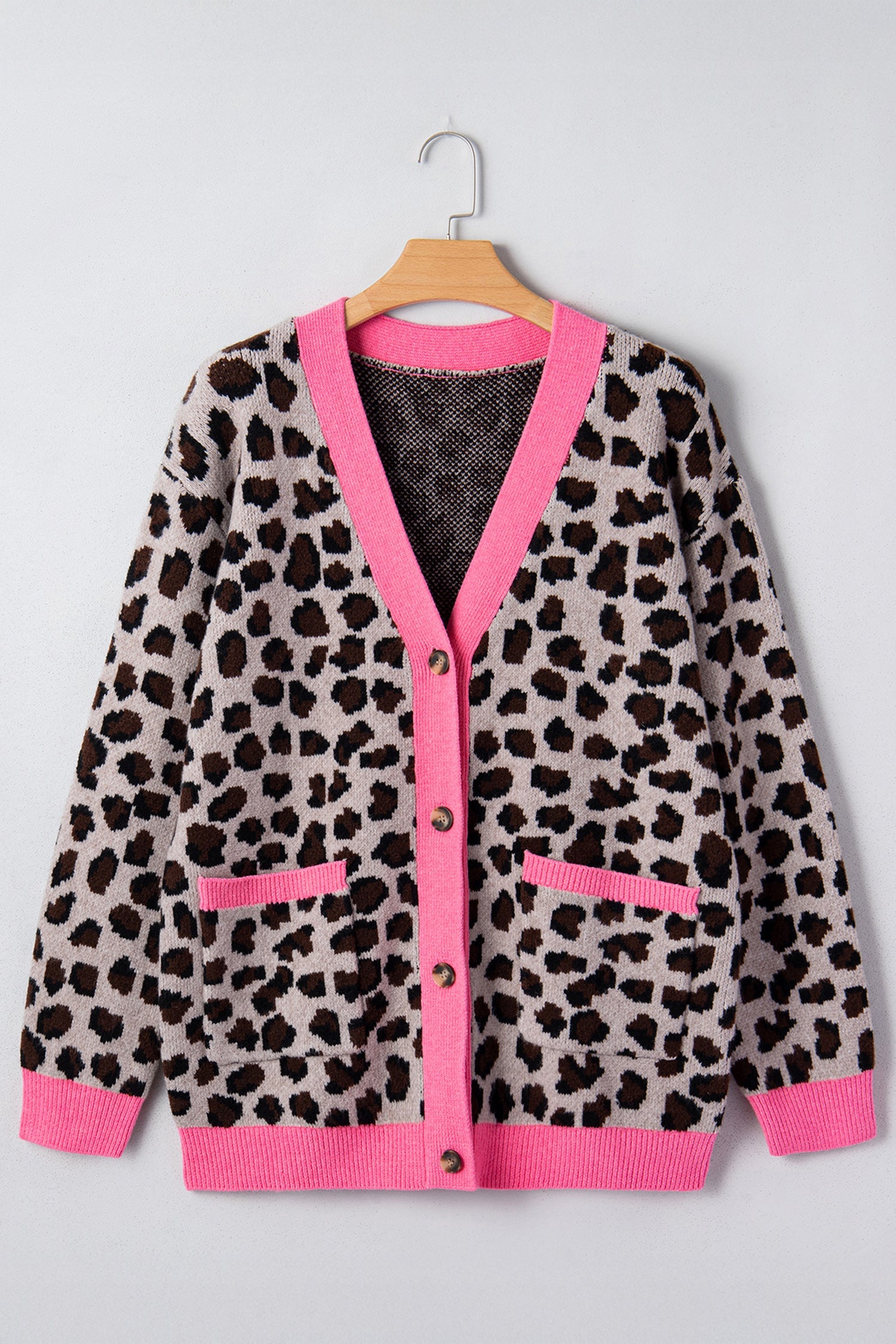 Colorblock Leopard Print Oversize Cardigan