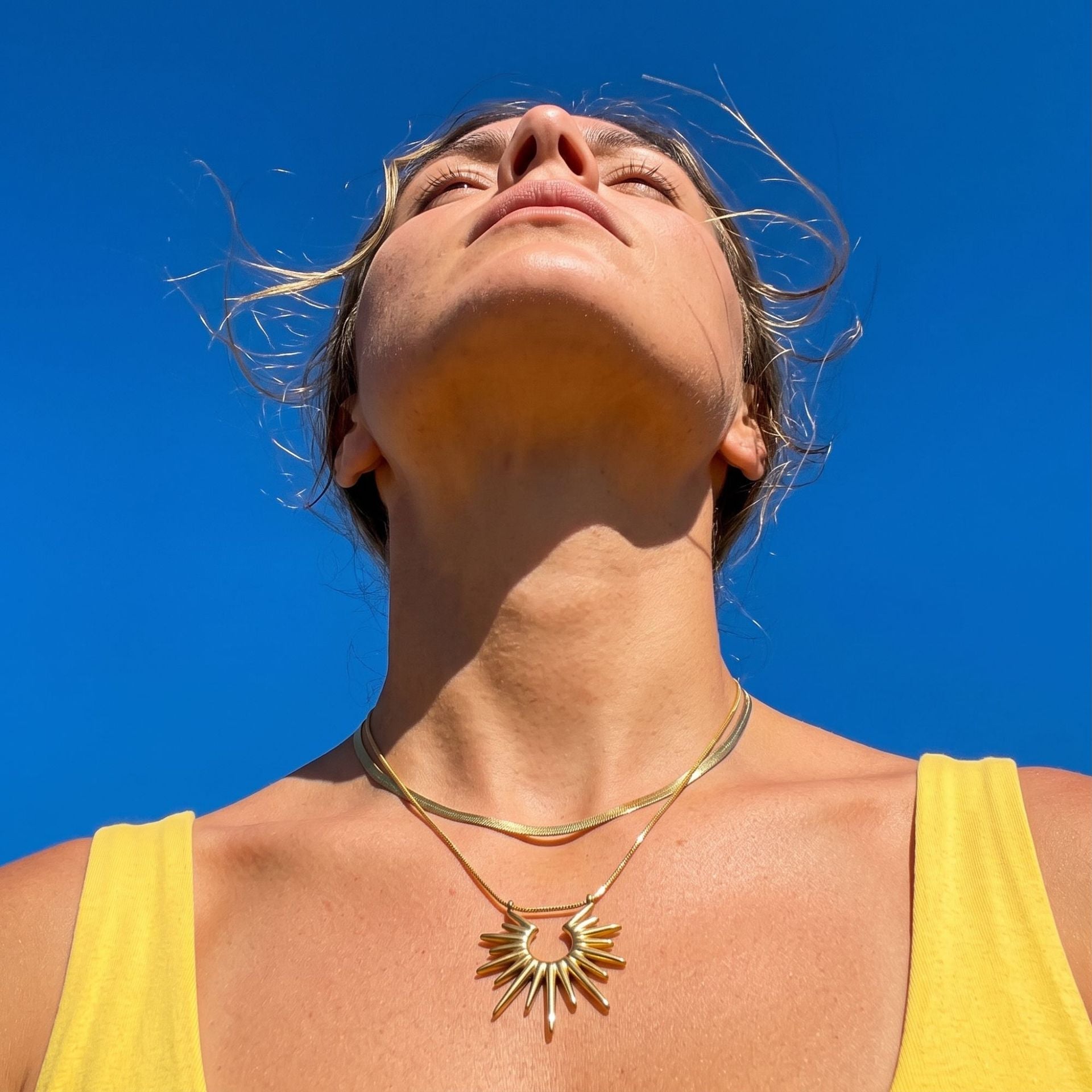 Double Layer Sun God Snake Bone Necklace For Women, Niche Accessory Cool Minimalist Vibe Versatile Stackable Choker Collarbone Chain