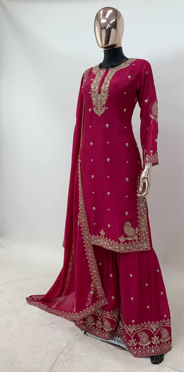 Pink Chinon Embroidered Salwar Kameez with Sequin Work - Stitched