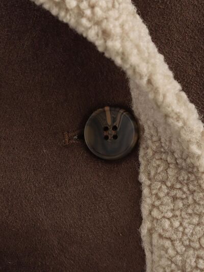 Women’s Fuzzy Collared Long Sleeve Jacket with Button Closure