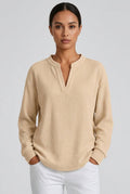 Women's Loose-Fit Solid-Color Long-Sleeve Top