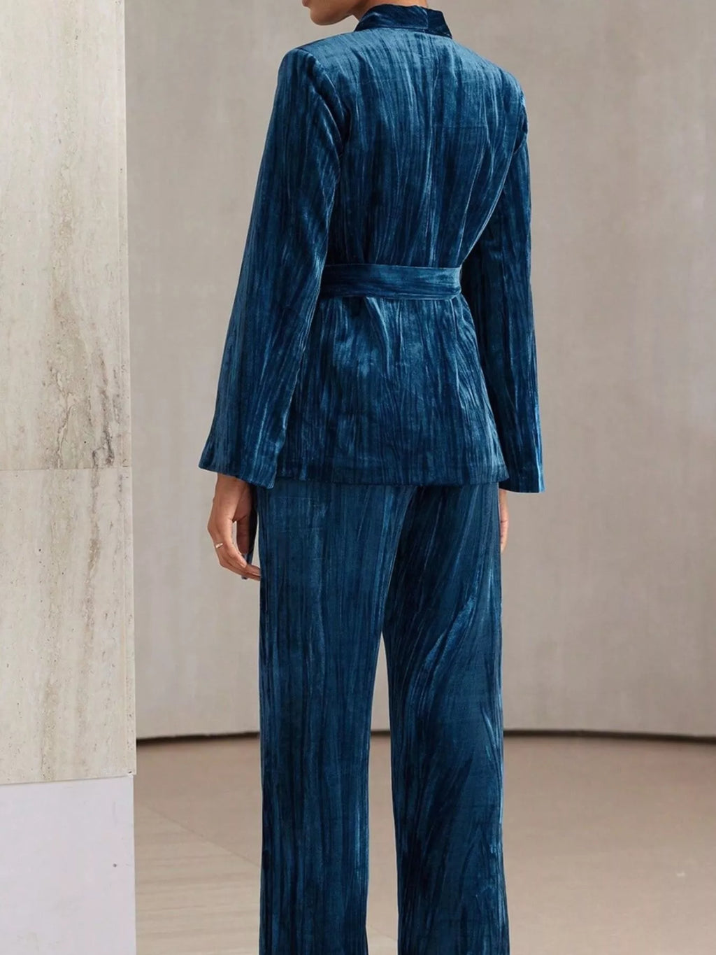 Velvet Tie Waist Blazer and Pants Set