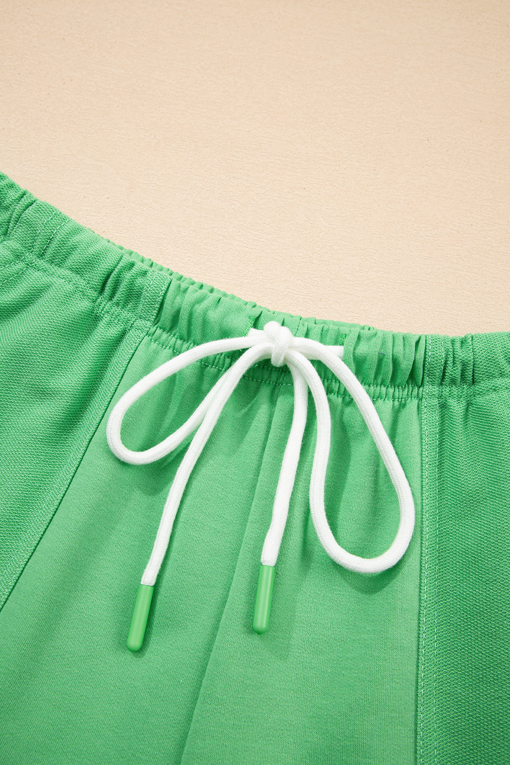 Mint Green V Neck Drop Shoulder Tee & Patchwork Shorts Set