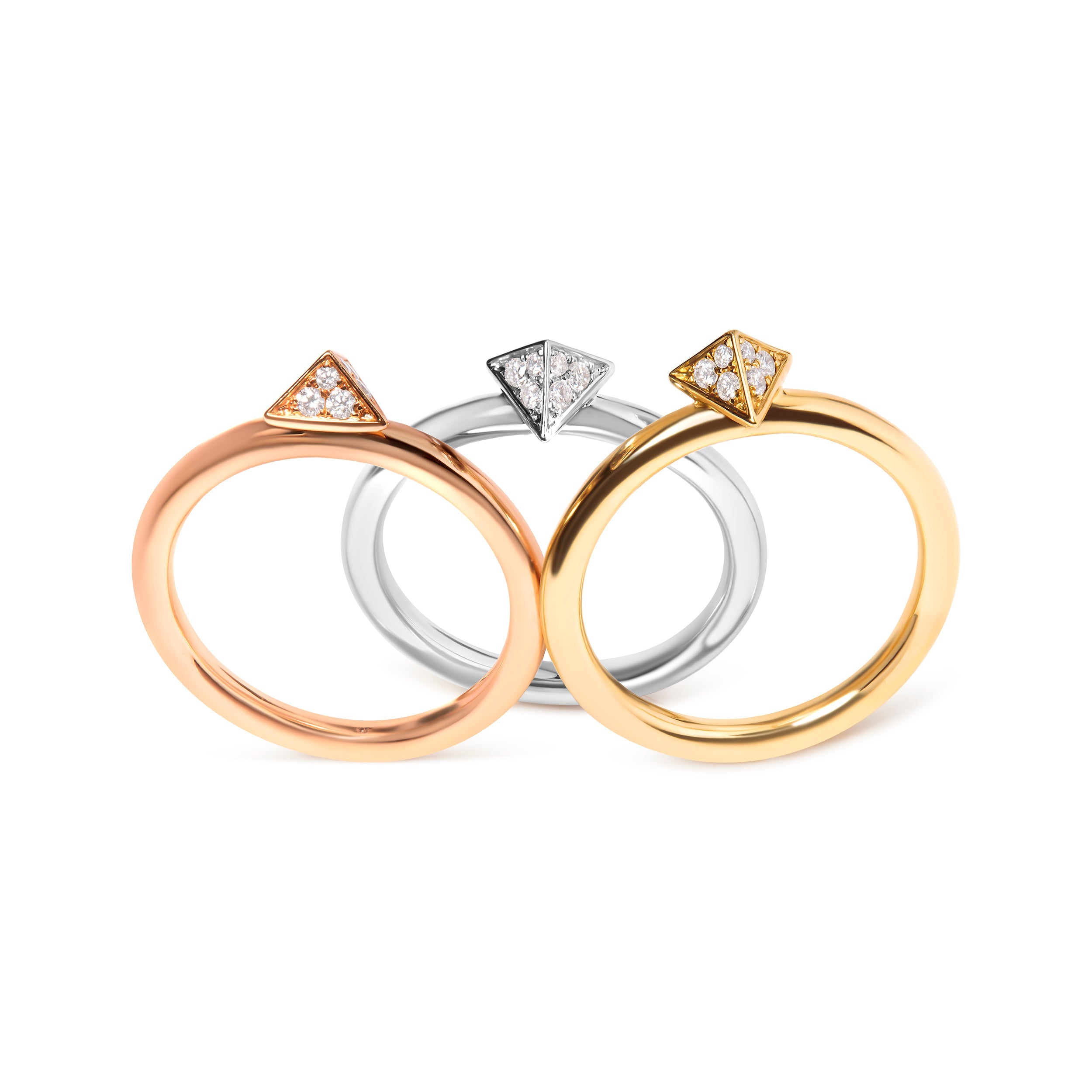 14K Tri Color Gold 1/3 Cttw Diamond Pyramid Stackable Band Ring Set (G-H Color, SI1-SI2 Clarity) - Size 7