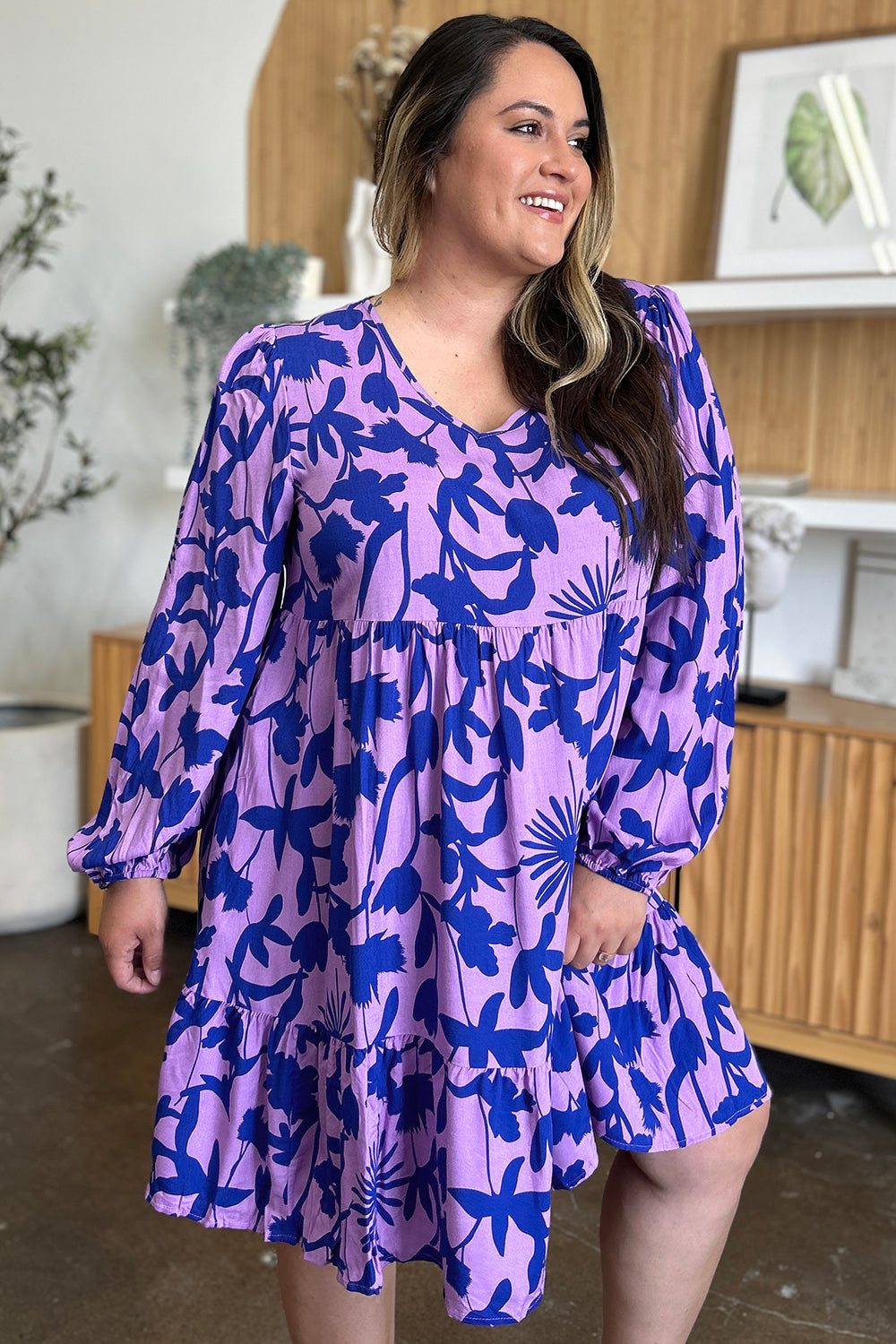 Printed Ruffle Hem Dress with Functional Pockets