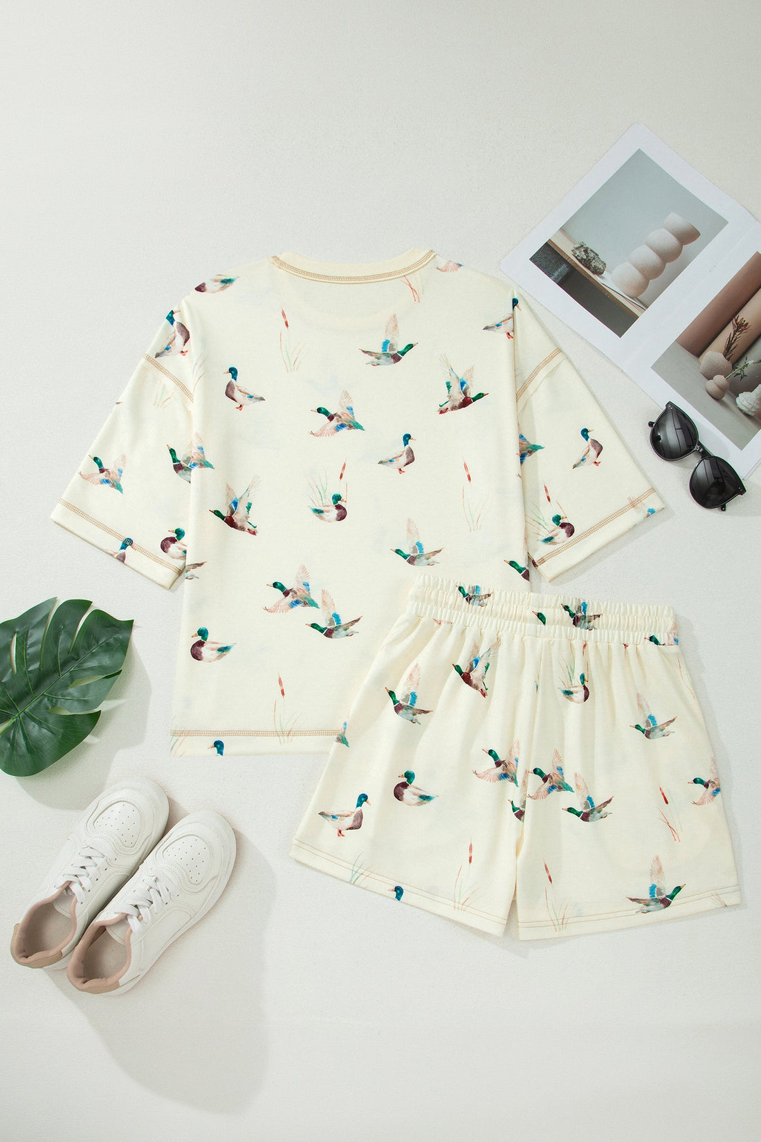 Whimsical Mallard Duck Print Oversized Tee and Shorts Set