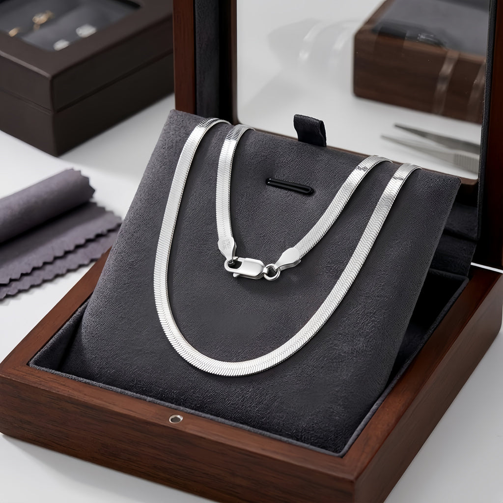 925 Sterling Silver Elegant  Herringbone Chain Necklace with Secure Lobster Clasp
