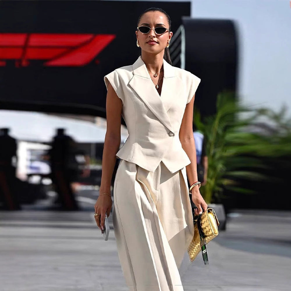 Women’s Elegant Sleeveless Waist-Cinching Two Piece Suit Set - Image 4
