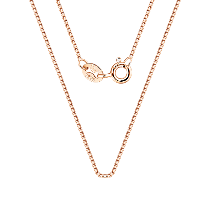 925 Sterling Silver Elegant Rose Gold Box Chain Necklace - Italian Craftsmanship Sterling  S
