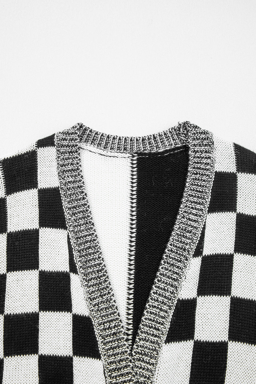Checker Open Front Drop Shoulder Cardigan
