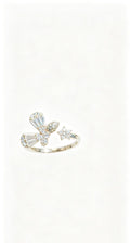 Gold Floral Zircon Ring with Leaf Motifs for Women