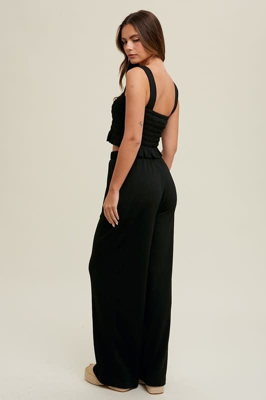 Black Crinkle Knit Tank Top