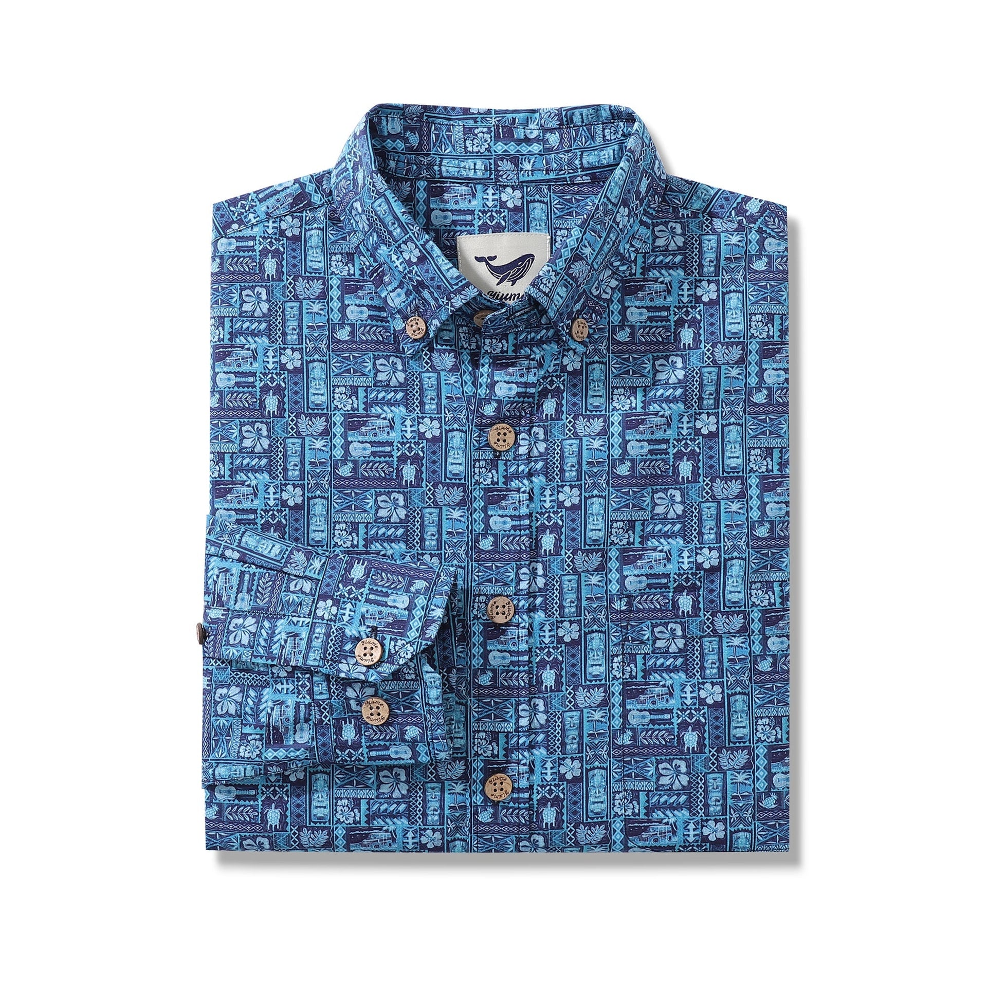 Men's TIKI Paradise Long Sleeve Cotton Button-Down Aloha Shirt