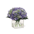 Blue Hydrangea Flowers In Glass Vase With Water Look