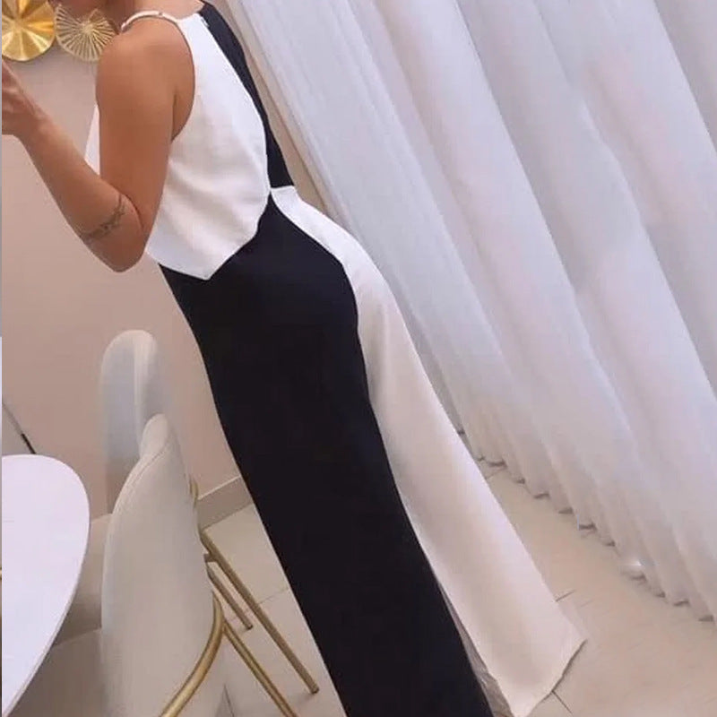 Women's Modern Color Block Wide-Leg Jumpsuit Sleeveless Casual