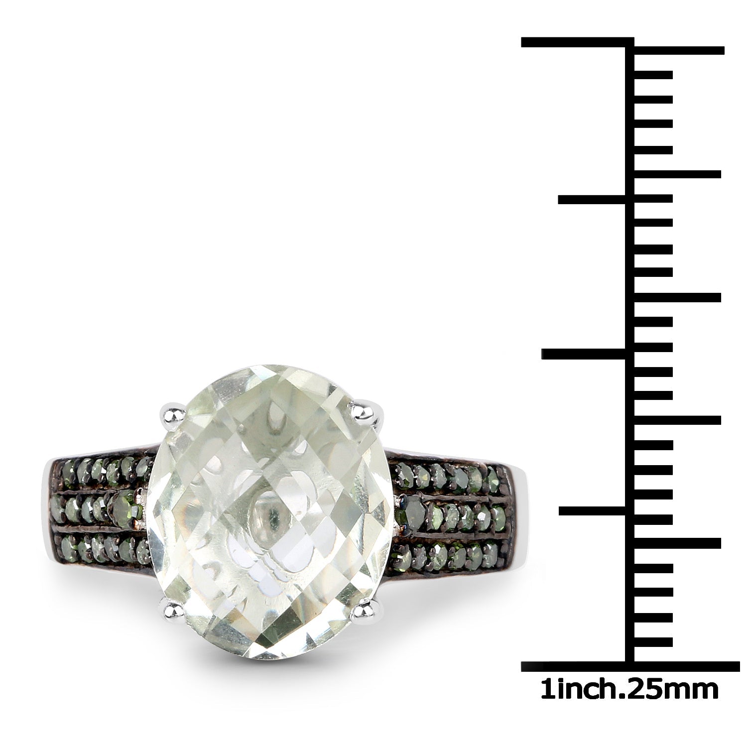 4.41 Carat Genuine Green Amethyst and Green Diamond .925 Sterling Silver Ring