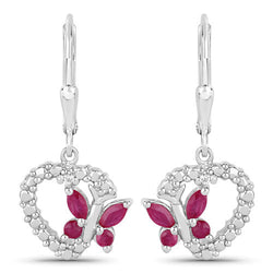 0.59 Carat Genuine Ruby and Created White Sapphire .925 Sterling Silver Earrings