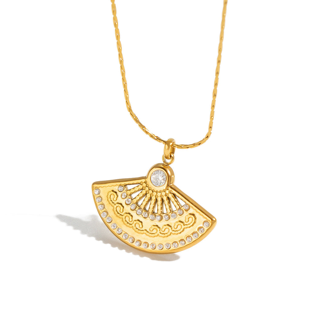 Fan-shaped Rhinestone Pendant Necklace