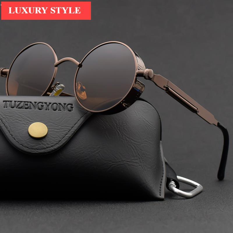 Steampunk inspired round metal frame sunglasses