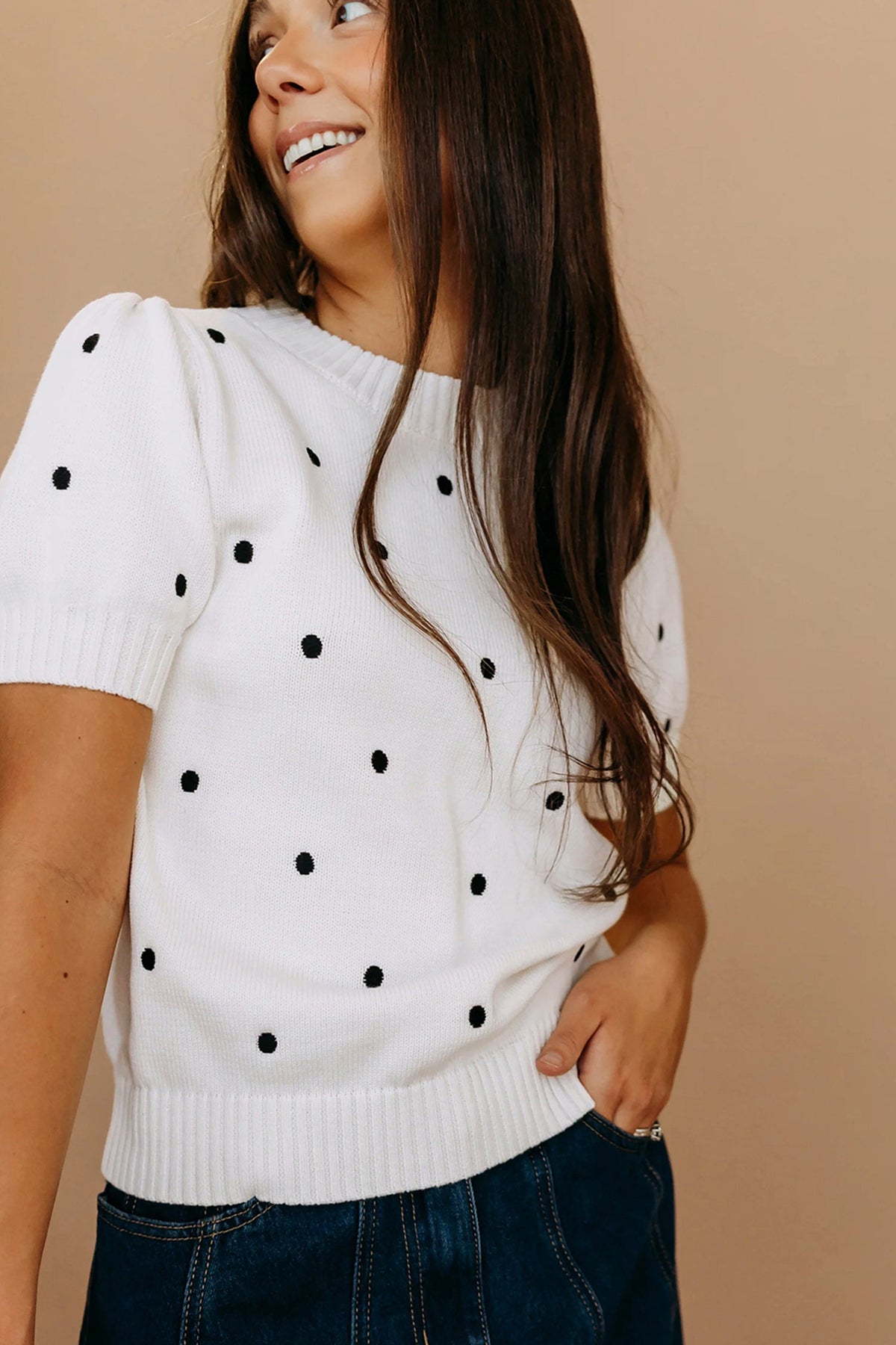 Polka Dot Bubble Short Sleeve Sweater