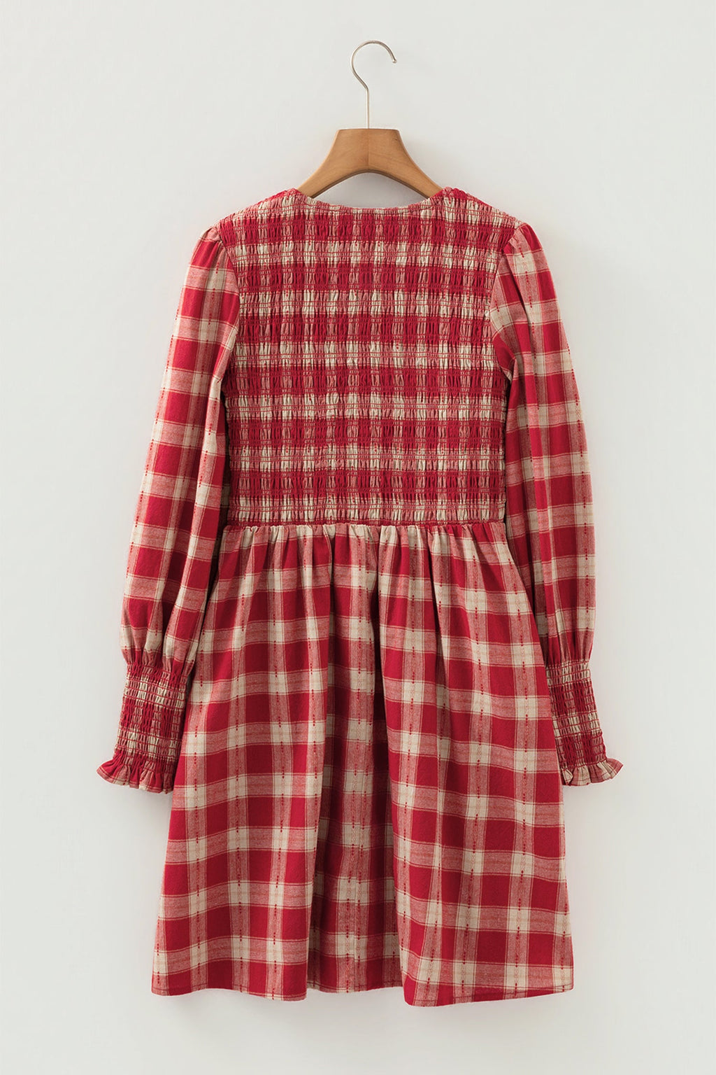 Plaid Smock Puff Sleeve Mini Dress