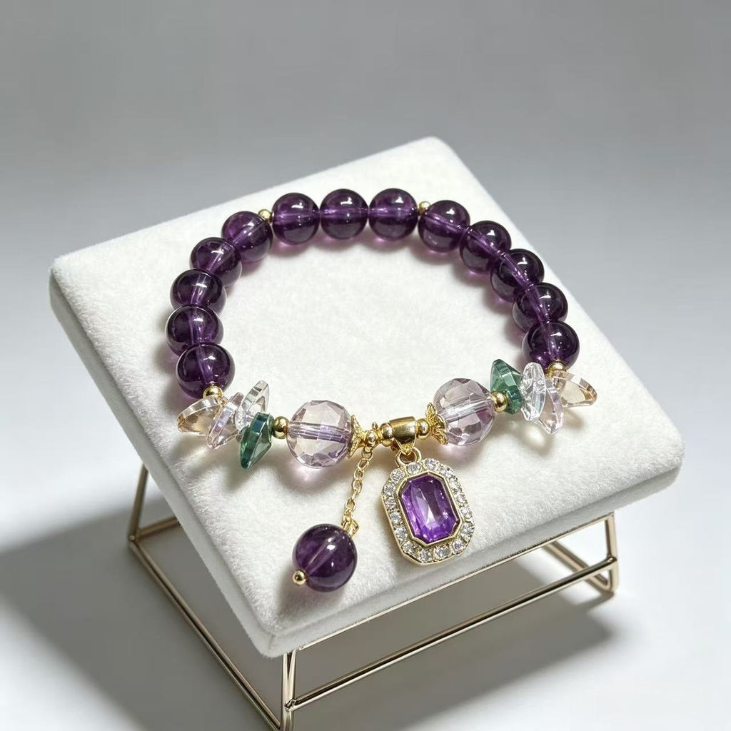 Zircon-inlaid Pendant Purple Crystal Bracelet