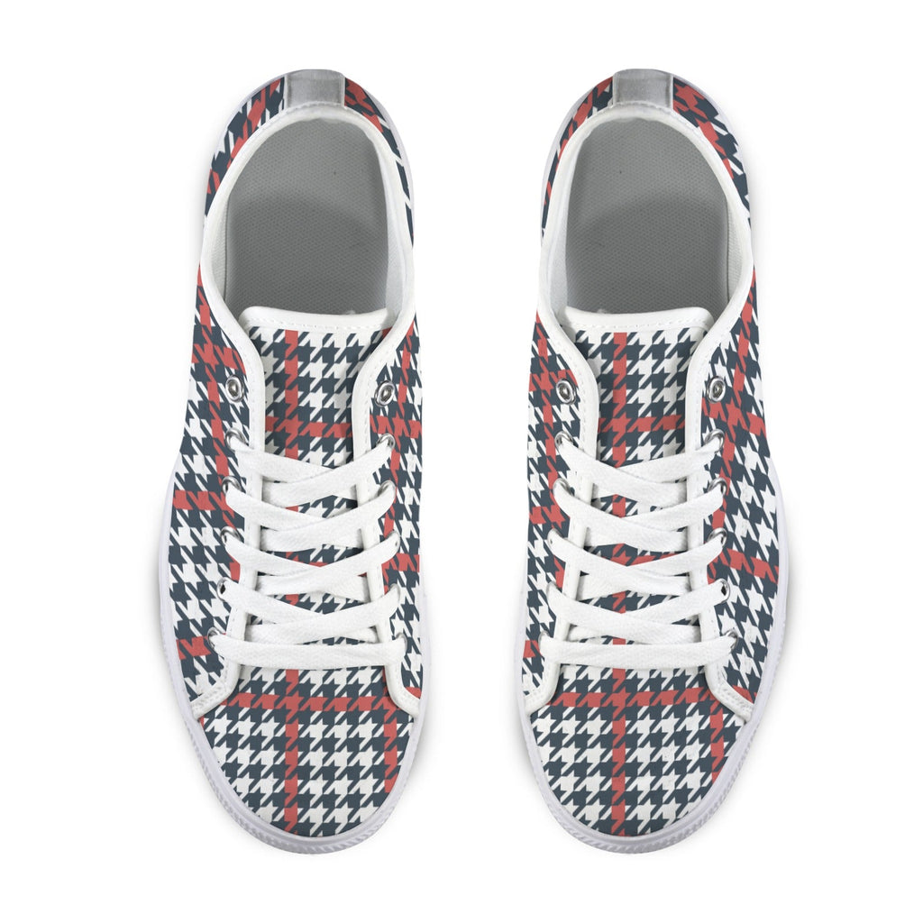 Women's Plaid Canvas Low-Top Sneakers - Red, White & Blue Harajuku Style