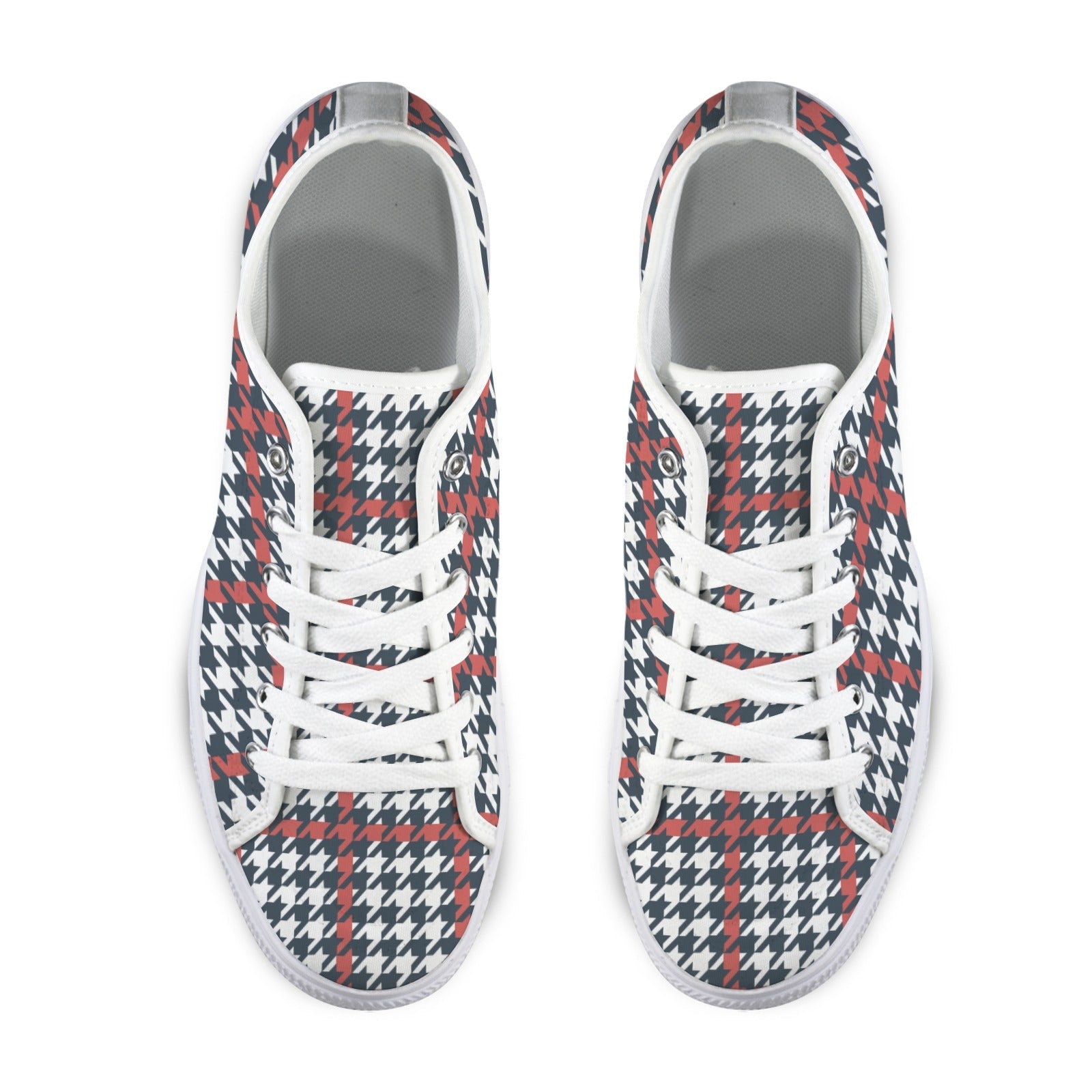 Women's Plaid Canvas Low-Top Sneakers - Red, White & Blue Harajuku Style