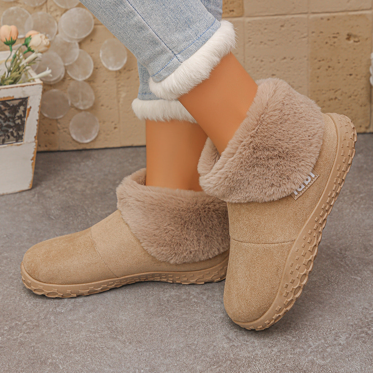 Women's Faux-Fur-Lined Slip-On Slipper Boots