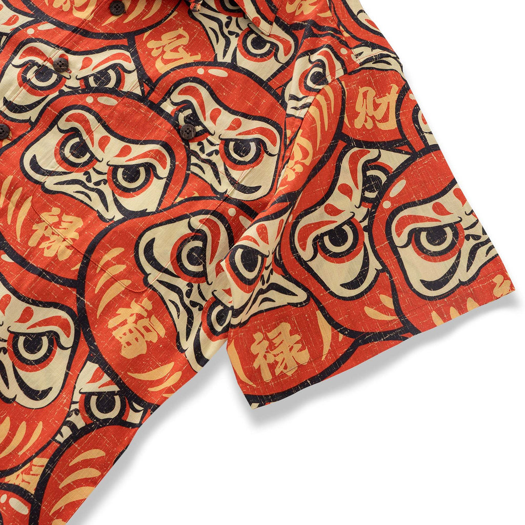 100% Cotton Hawaiian Shirt For Men Japanese Daruma Doll Camp Collar Shirt By Yakima