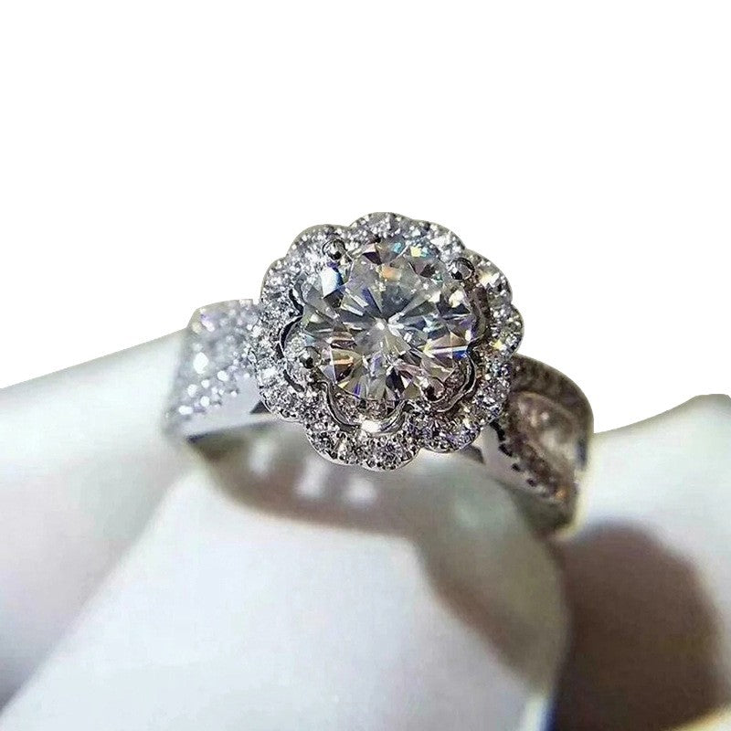 Starry Sky Micro-Inlaid Zircon For Women Fashionable Flower-Shape Ring