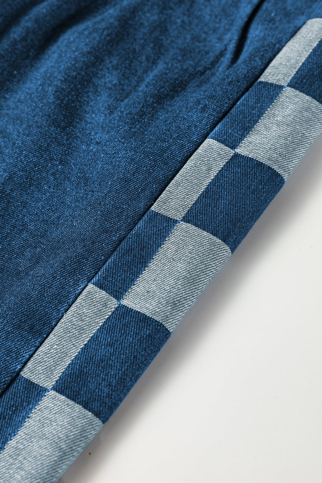 Sail Blue Checkered Patchwork Drawstring Loose Denim Pants